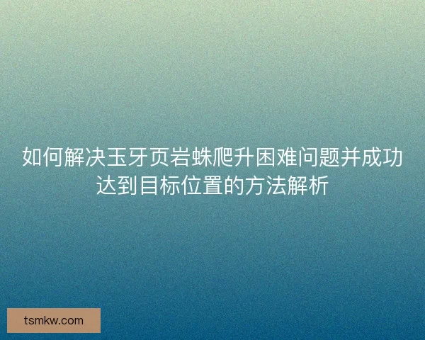 如何解决玉牙页岩蛛爬升困难问题并成功达到目标位置的方法解析