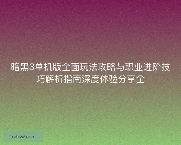 暗黑3单机版全面玩法攻略与职业进阶技巧解析指南深度体验分享全
