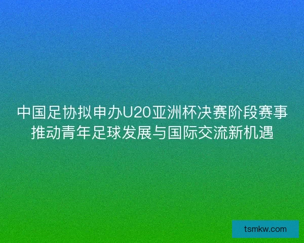 中国足协拟申办U20亚洲杯决赛阶段赛事推动青年足球发展与国际交流新机遇