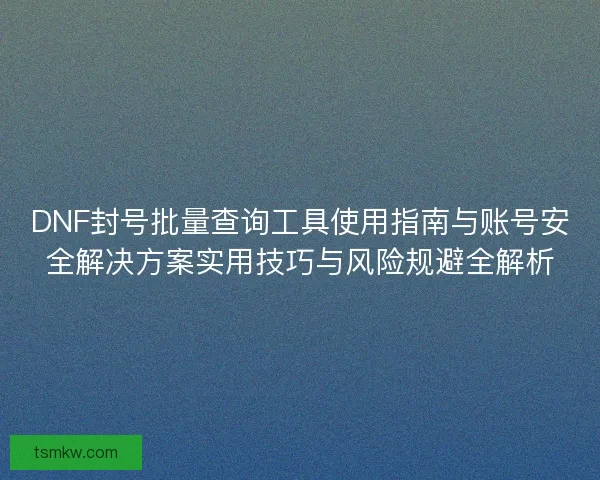 DNF封号批量查询工具使用指南与账号安全解决方案实用技巧与风险规避全解析